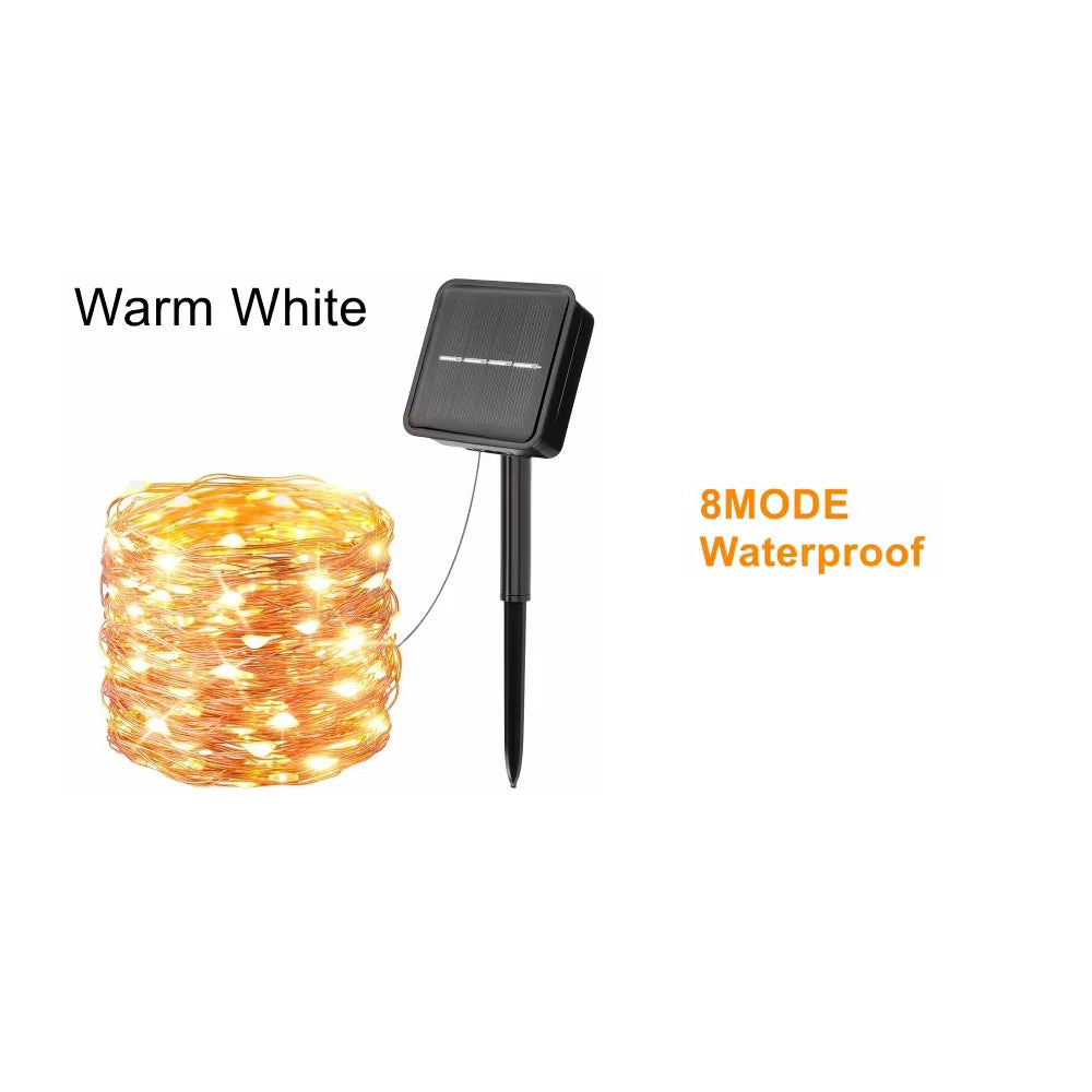 Solar Kerstverlichting multicolor buiten – koperkleurige draad met 8 lichtstanden