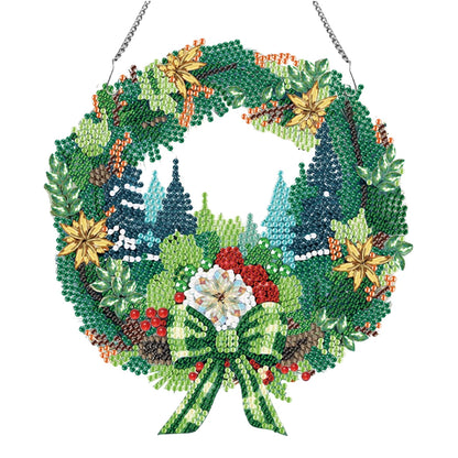 Diamond Painting Kerst krans met Kerstman, vogel, sneeuwpop en meer