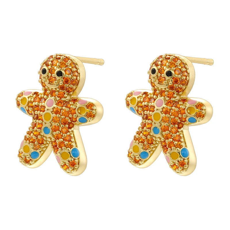 Kerst oorbellen goudkleurige candy & gingerbread man met fonkelende zirkonia