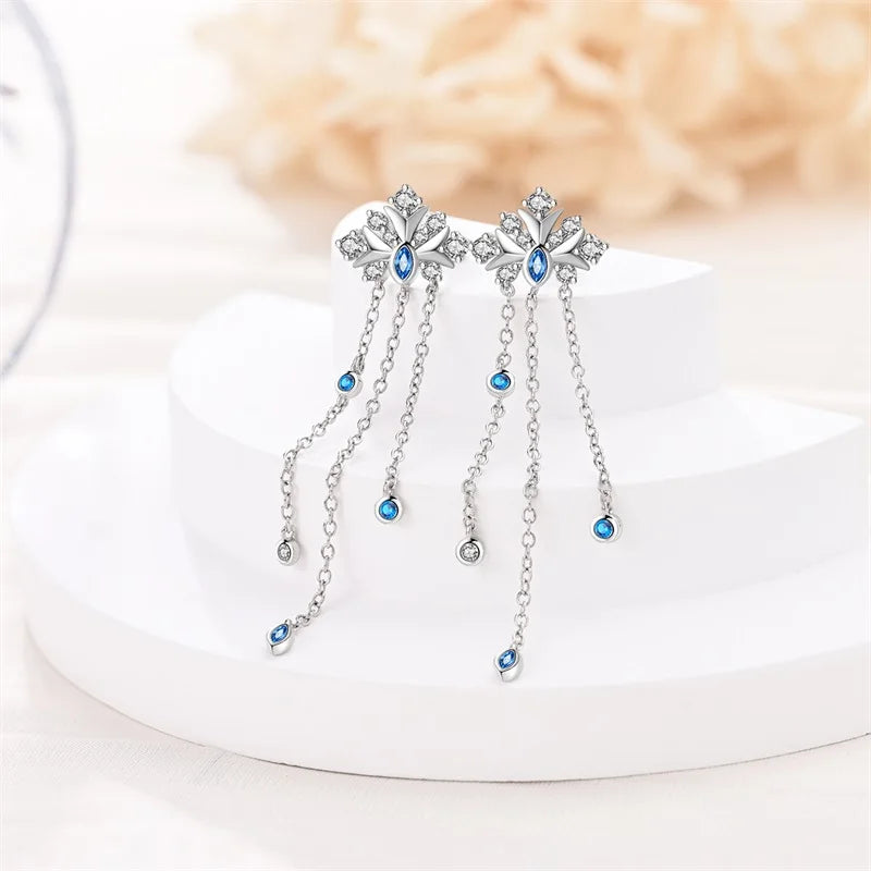 Kerst oorbellen 925 zilver sneeuwvlok met fonkelende zirkonia