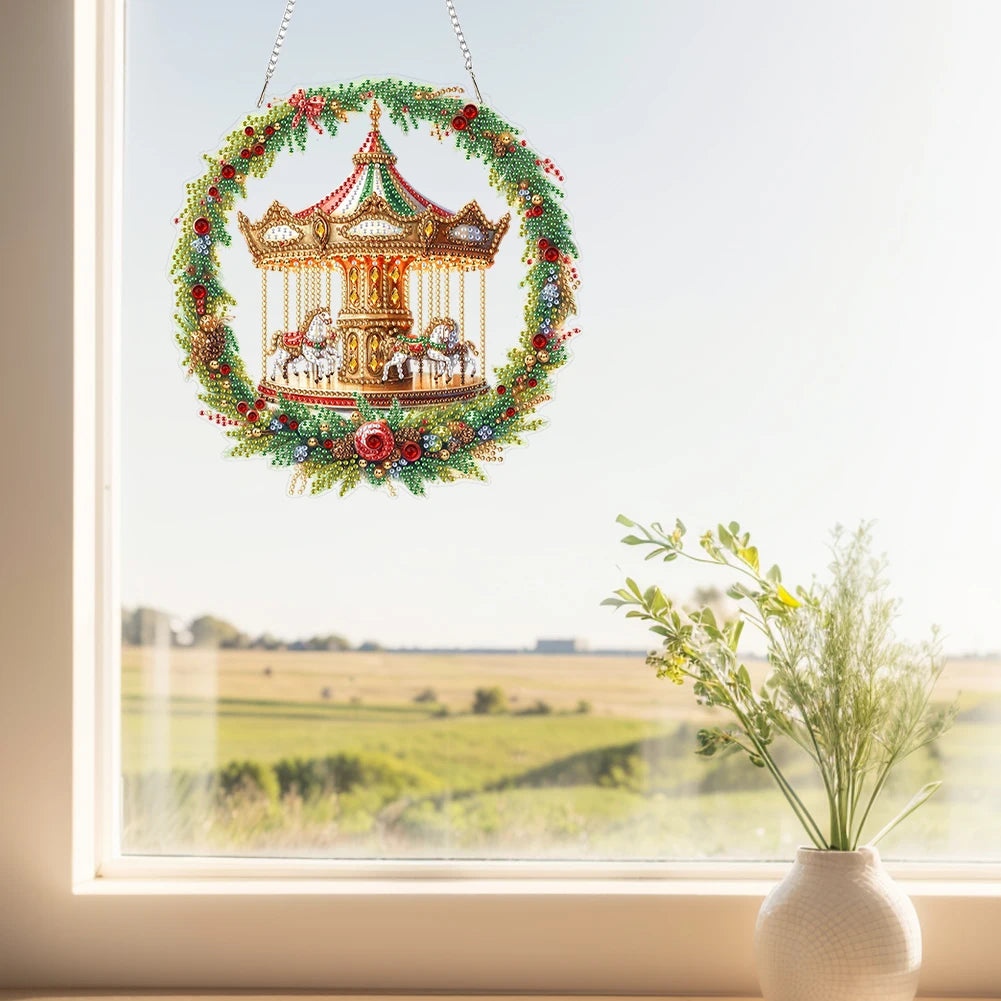 Diamond Painting Kerstkrans hanger raamdecoratie acryl met strass steentjes