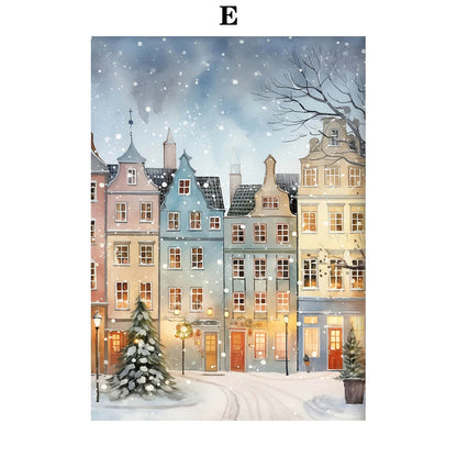 Kerst schilderij romantische winteravond in Parijs met sneeuw en kerstboom