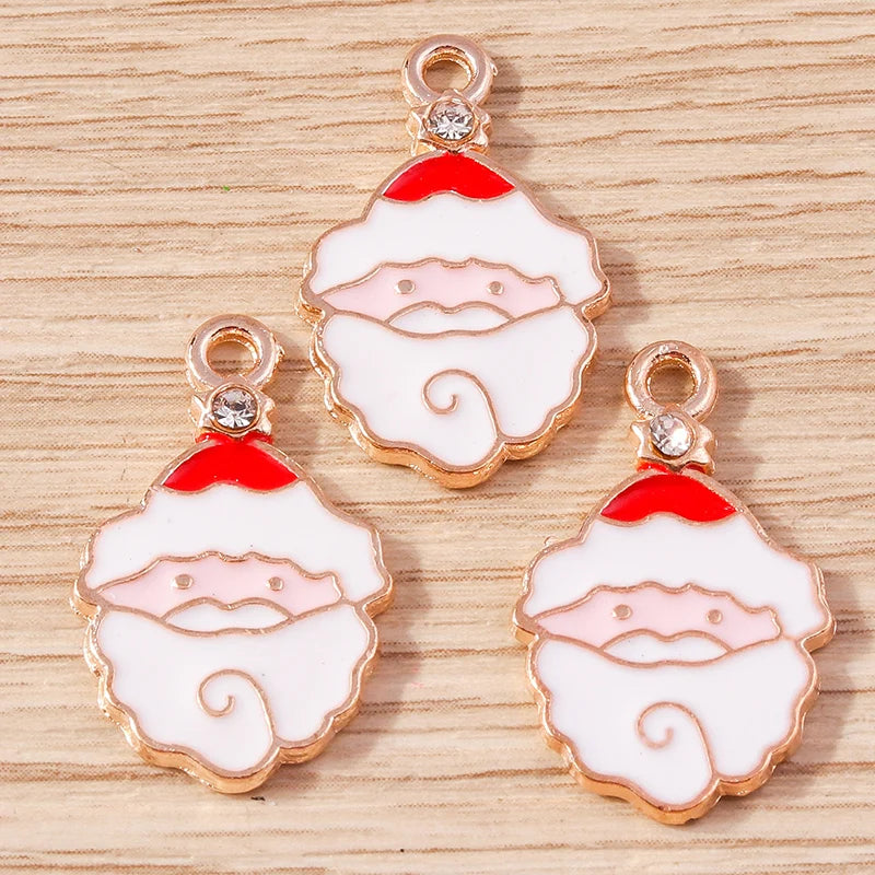 Kerst hanger/bedel voor ketting of armband – Vrolijke kerstman emaille charms set - 10 stuks