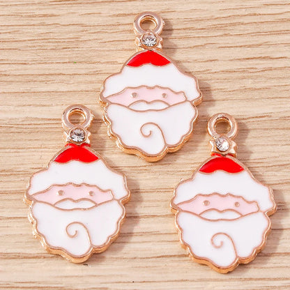 Kerst hanger/bedel voor ketting of armband – Vrolijke kerstman emaille charms set - 10 stuks
