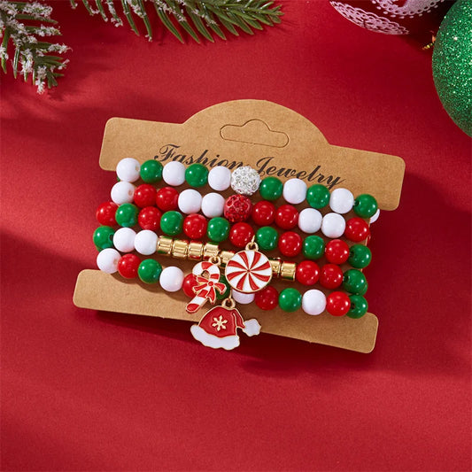 Kerst armband set met kralen, strass en feestelijke resin bedels