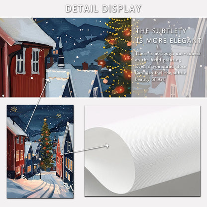 Kerst schilderij romantische winteravond in Parijs met sneeuw en kerstboom