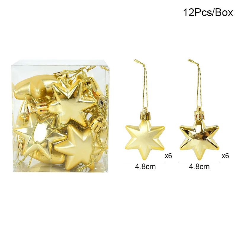 Kerstboom ornamenten gouden, rode of zilveren sterren set van 12 kerstballen hangdecoratie