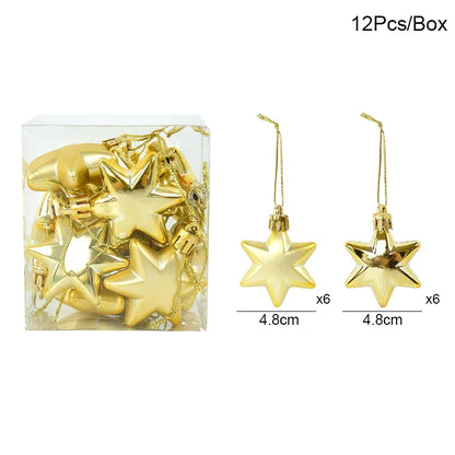 Kerstboom ornamenten gouden, rode of zilveren sterren set van 12 kerstballen hangdecoratie