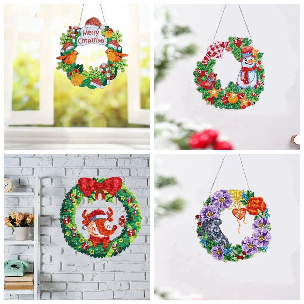 Diamond Painting Kerstkrans Sneeuwpop 30x30cm Inclusief Ophangsysteem