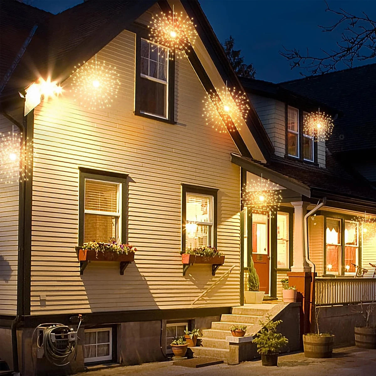 Solar Kerst verlichting vuurwerk buiten – 200 LED koperdraad lichtsnoer met 8 standen