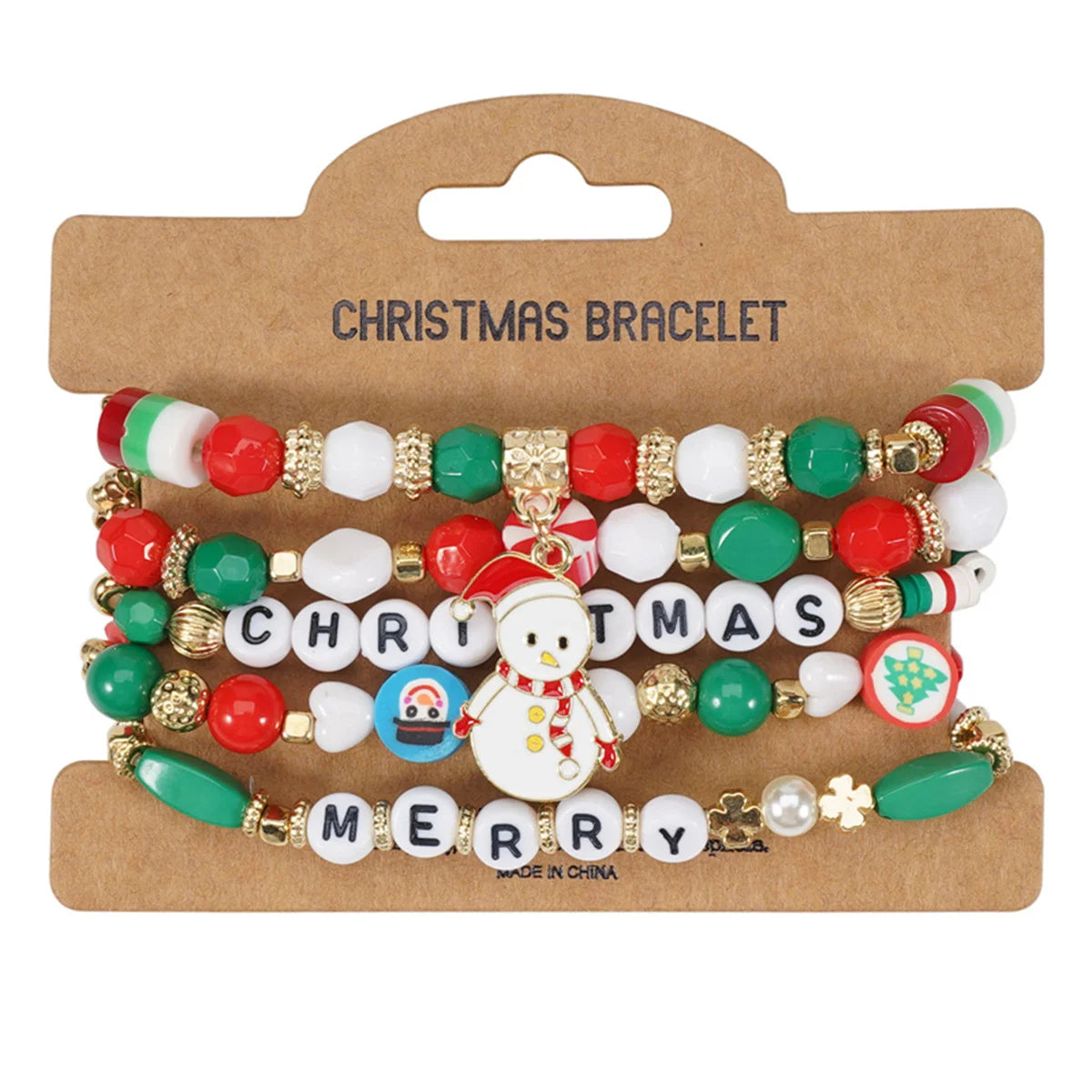 Kerst armband set met kerstboom rendier en kerstman kralen (4 stuks)