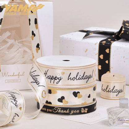 Kerst cadeau lint goud hartjes print – 10 yards luxe feestelijk lint
