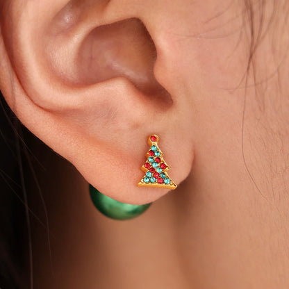 Kerst oorbellen rendier kerstboom studs met zirkonia voor dames