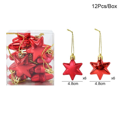 Kerstboom ornamenten gouden, rode of zilveren sterren set van 12 kerstballen hangdecoratie