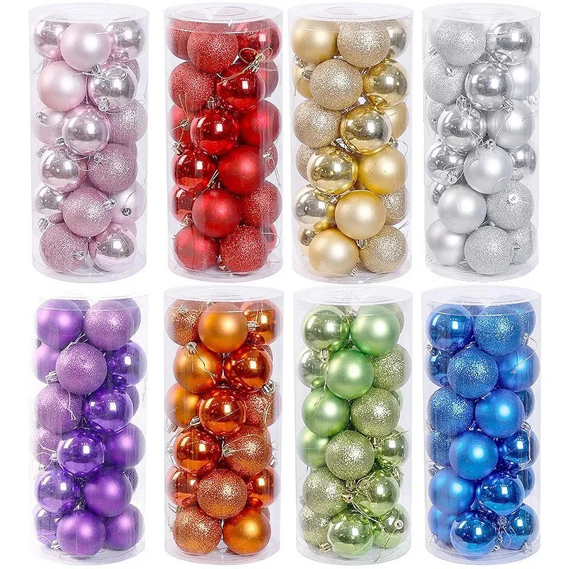 Kerstballen set 24 stuks – stevige kunststof ballen in effen kleuren