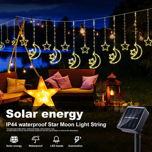 Kerst lichtgordijn LED maan en ster buitenverlichting op zonne-energie