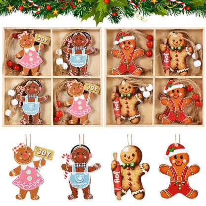 Kerstboom ornament houten gingerbread man en kerstgnomen hangers
