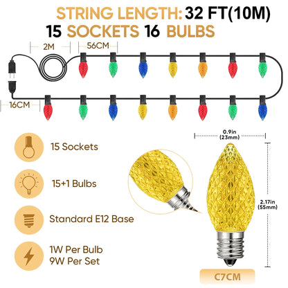 Verlichte Kerst slinger kleurrijke C7 LED lampjes voor binnen en buiten