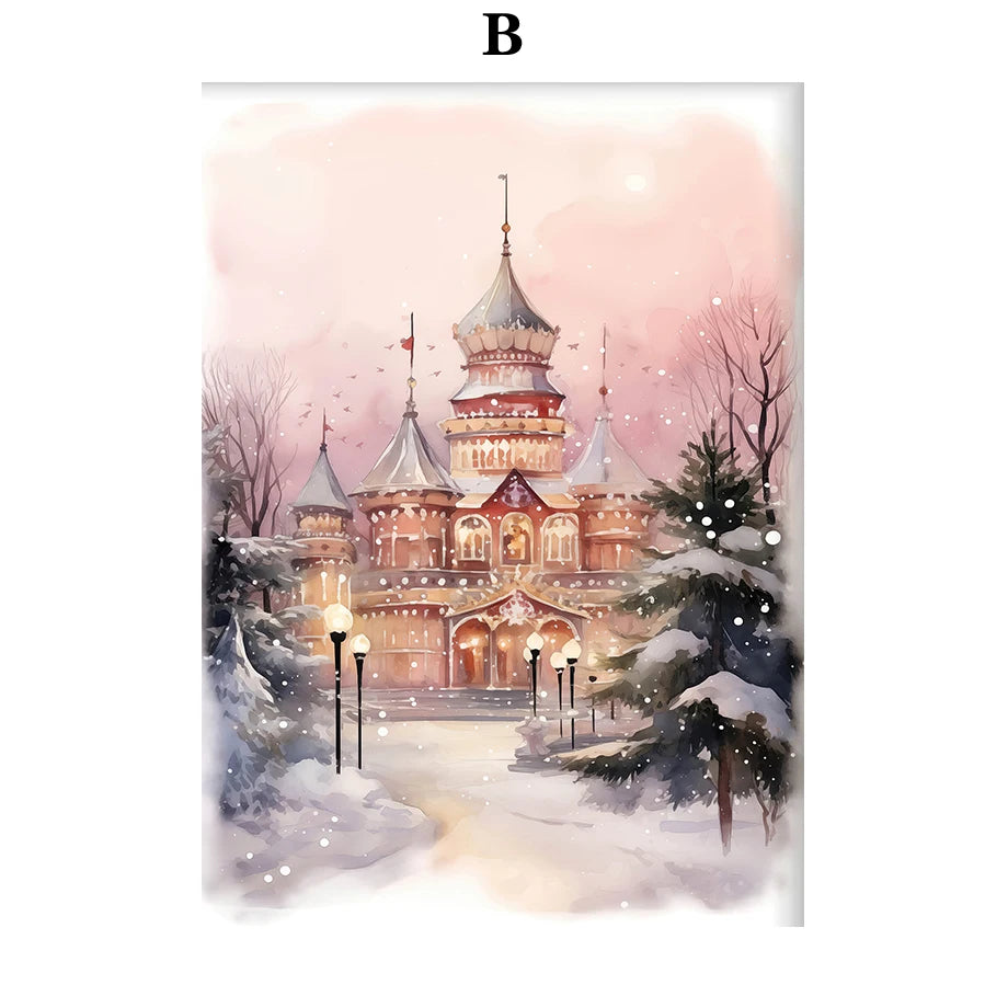 Kerst schilderij romantische winteravond in Parijs met sneeuw en kerstboom