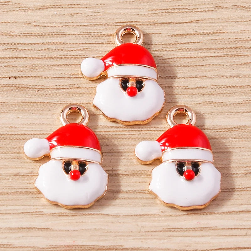 Kerst hanger/bedel voor ketting of armband – Vrolijke kerstman emaille charms set - 10 stuks