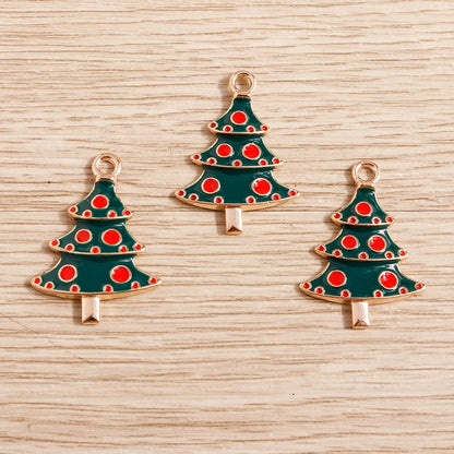 Kerst hanger/bedel voor ketting of armband – Mix van 10 modieuze emaille kerstboom bedels