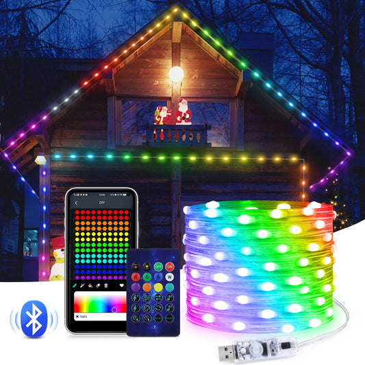 Slimme Kerstverlichting met Bluetooth – USB LED Sfeerverlichting RGBIC, IP65 Waterdicht, App Bediening (2M-20M)