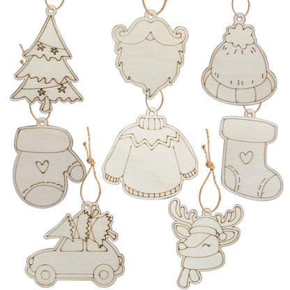 Houten figuur om zelf te schilderen/kleuren – 8 stuks kerst rendier versiering