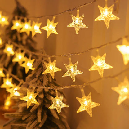Verlichte Kerst slinger met sterren – kleurrijk snoer op batterijen