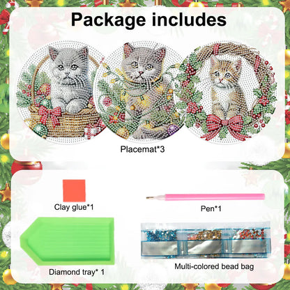 Diamond Painting Placemat met Schattige Kat – Set van 3 – DIY Tafeldecoratie