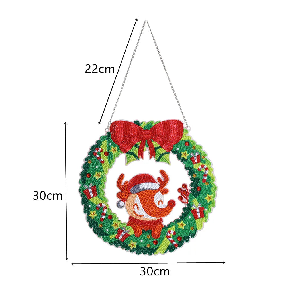 Diamond Painting Kerstkrans Sneeuwpop 30x30cm Inclusief Ophangsysteem