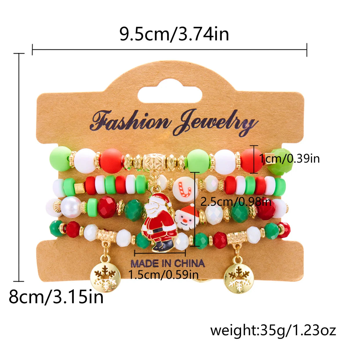 Kerst armband set met kerstboom rendier en kerstman kralen (4 stuks)