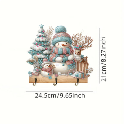 Diamond Painting Kapstok/Sleutelrek Kerst – Houten Wandhaak met Diamond Painting Steentjes