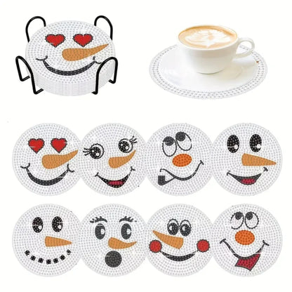 Diamond Painting Onderzetters Kerst - Sneeuwpop (8 stuks)