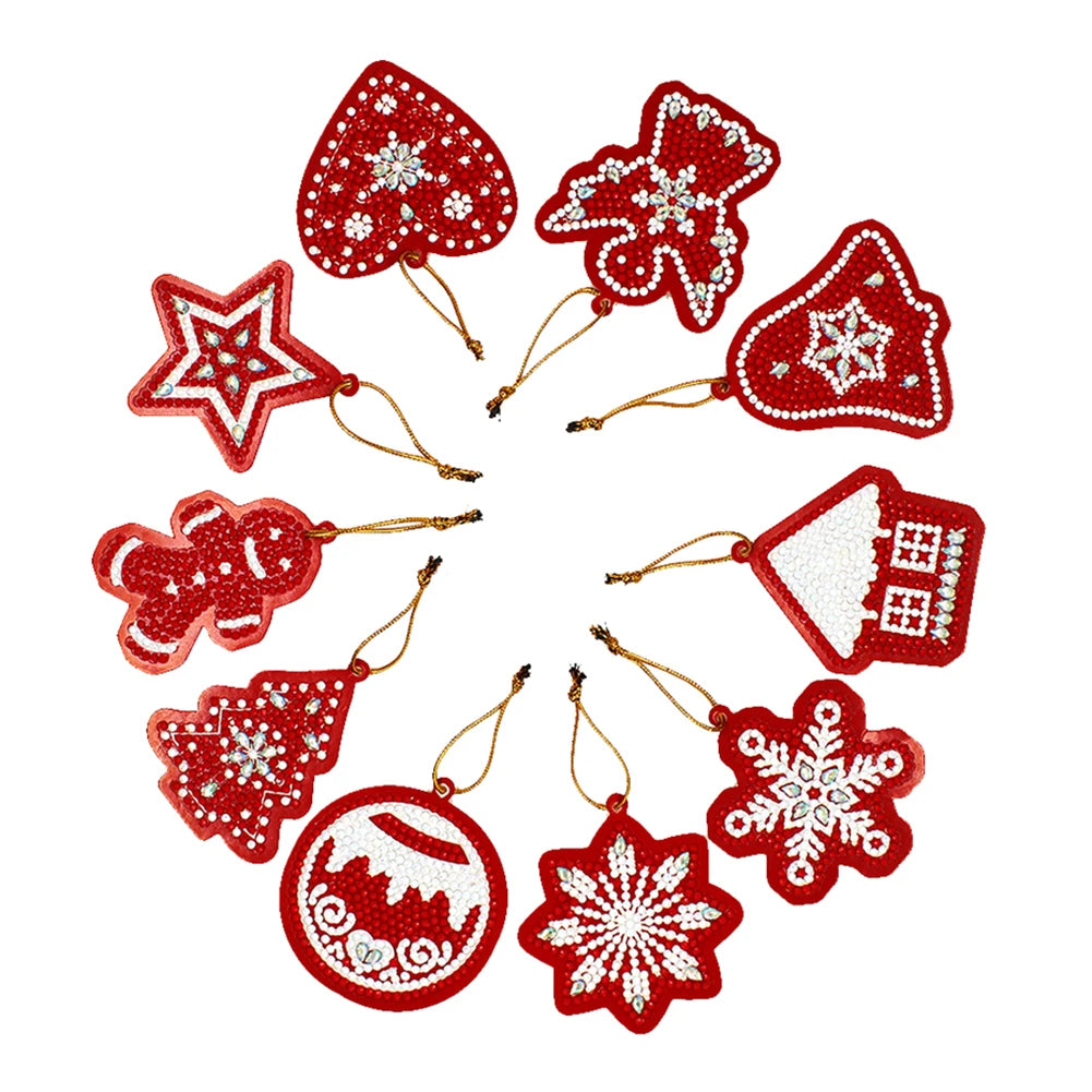 Diamond Painting Kerst Hangers – 10x DIY Kerstboom Ornamenten met Speciale Steentjes | Unieke Kerstdecoratie en Cadeau Idee