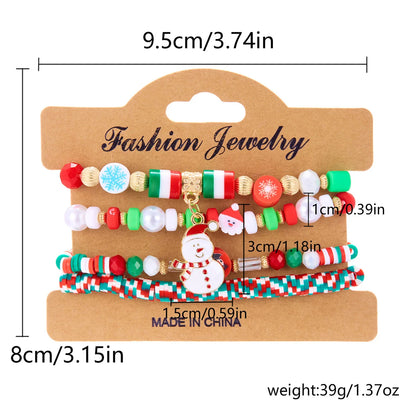Kerst armband set met kerstboom rendier en kerstman kralen (4 stuks)