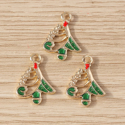 Kerst hanger/bedel voor ketting of armband – Mix van 10 modieuze emaille kerstboom bedels