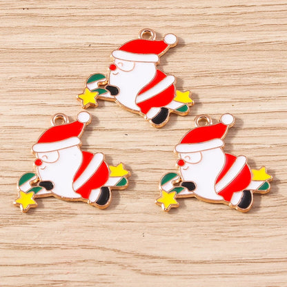 Kerst hanger/bedel voor ketting of armband – Vrolijke kerstman emaille charms set - 10 stuks