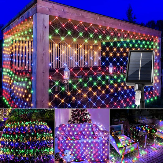Kerst lichtgordijn op zonne-energie met 8 sfeermodi voor buiten