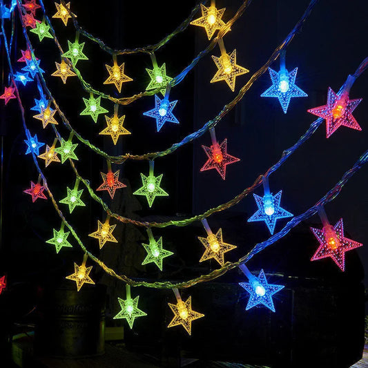 Verlichte Kerst slinger met sterren – kleurrijk snoer op batterijen