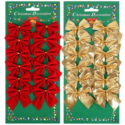 Kerstboom ornamenten rode, zilveren en gouden strikjes set 12/24 stuks