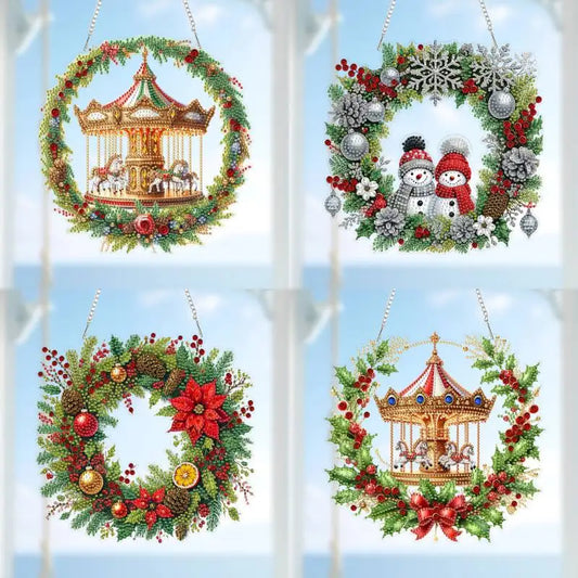Diamond Painting Kerstkrans hanger raamdecoratie acryl met strass steentjes