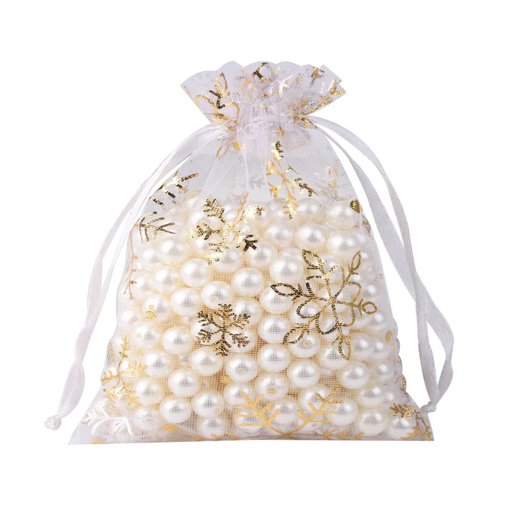 Kerst cadeau verpakking organza sneeuwvlok zakjes rood wit voor sieraden en snoep