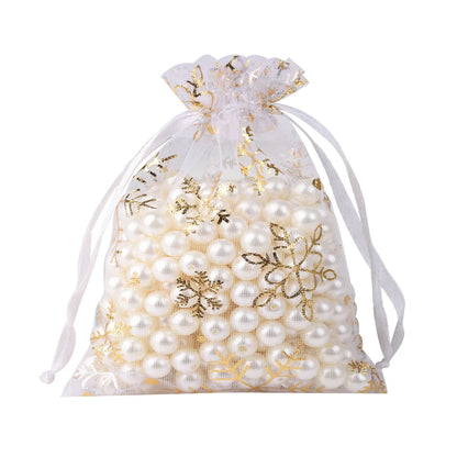 Kerst cadeau verpakking organza sneeuwvlok zakjes rood wit voor sieraden en snoep