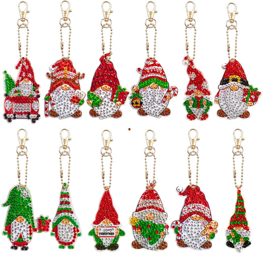 Diamond Painting Kerst Sleutelhangers - 12 Stuks - Gnome