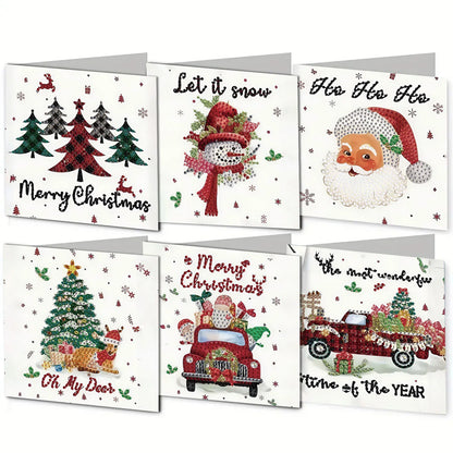 Diamond Painting Kerstkaarten set – 6 stuks feestelijke wenskaarten met strass steentjes
