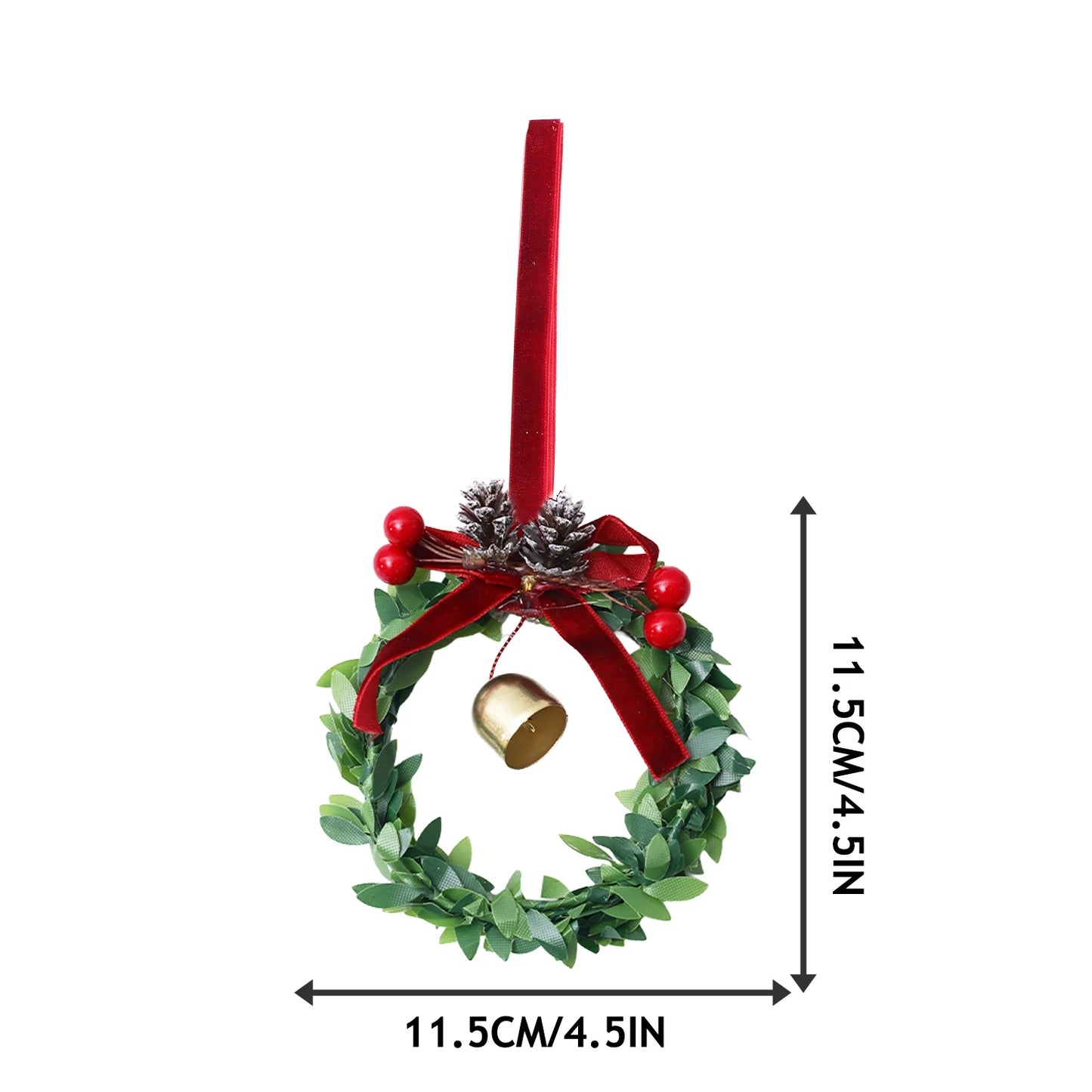 Kerst krans met bel, kunstgroen en fluwelen strik voor deur of haard