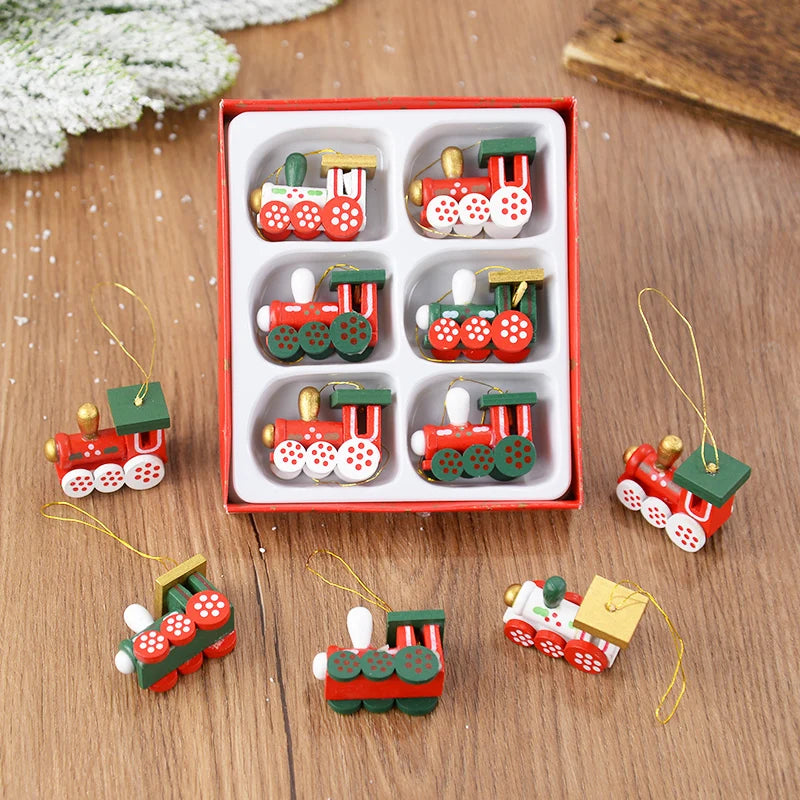 Kerstboom ornament houten trein hanger kerstdecoratie mini poppetje