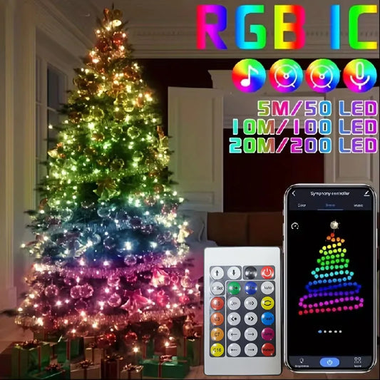 Slimme Kerstverlichting – RGBIC LED Lichtslang 5V USB | 5M/10M/20M | App & Afstandsbediening | IP65 Waterdicht | Droomkleuren
