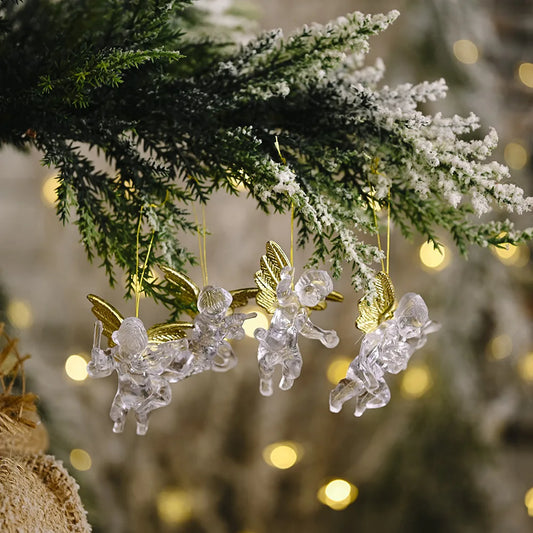 Kerstboom ornament acryl engeltjes hangdecoratie set van 4 stuks