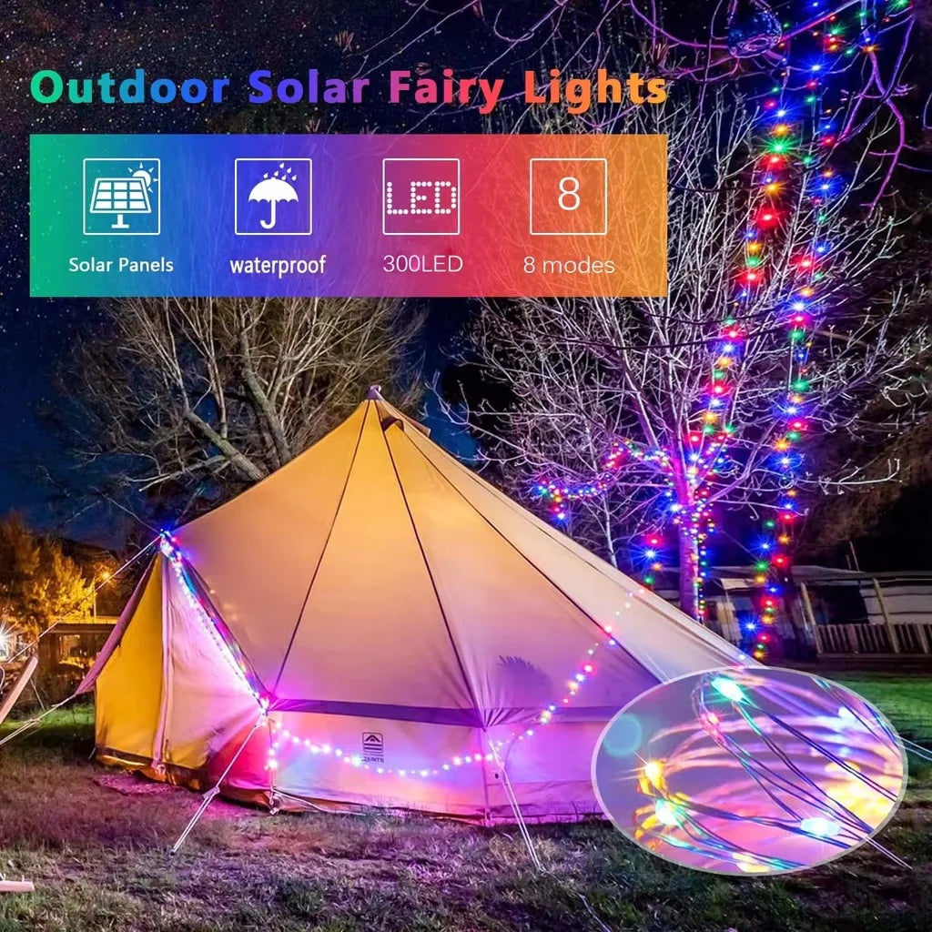 Solar Kerstverlichting multicolor buiten – koperkleurige draad met 8 lichtstanden